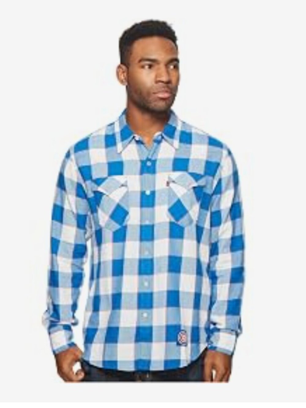 FREE SHIP Levi's CUBS Baseball Men’s Blue/White Plaid Button-Up Shirt XL NEW